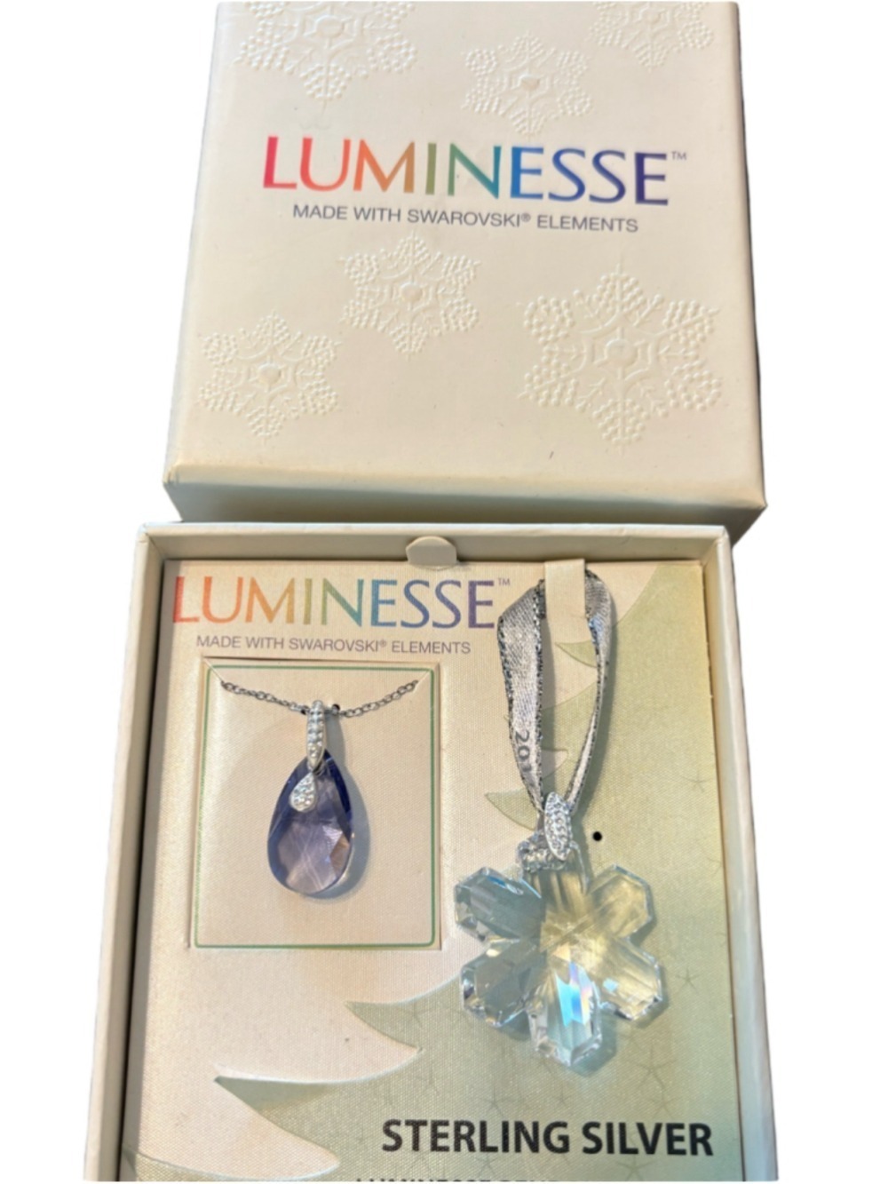 LUMINESSE Sterling Silver Necklace & Swarovski Crystal Ornament Set NIB